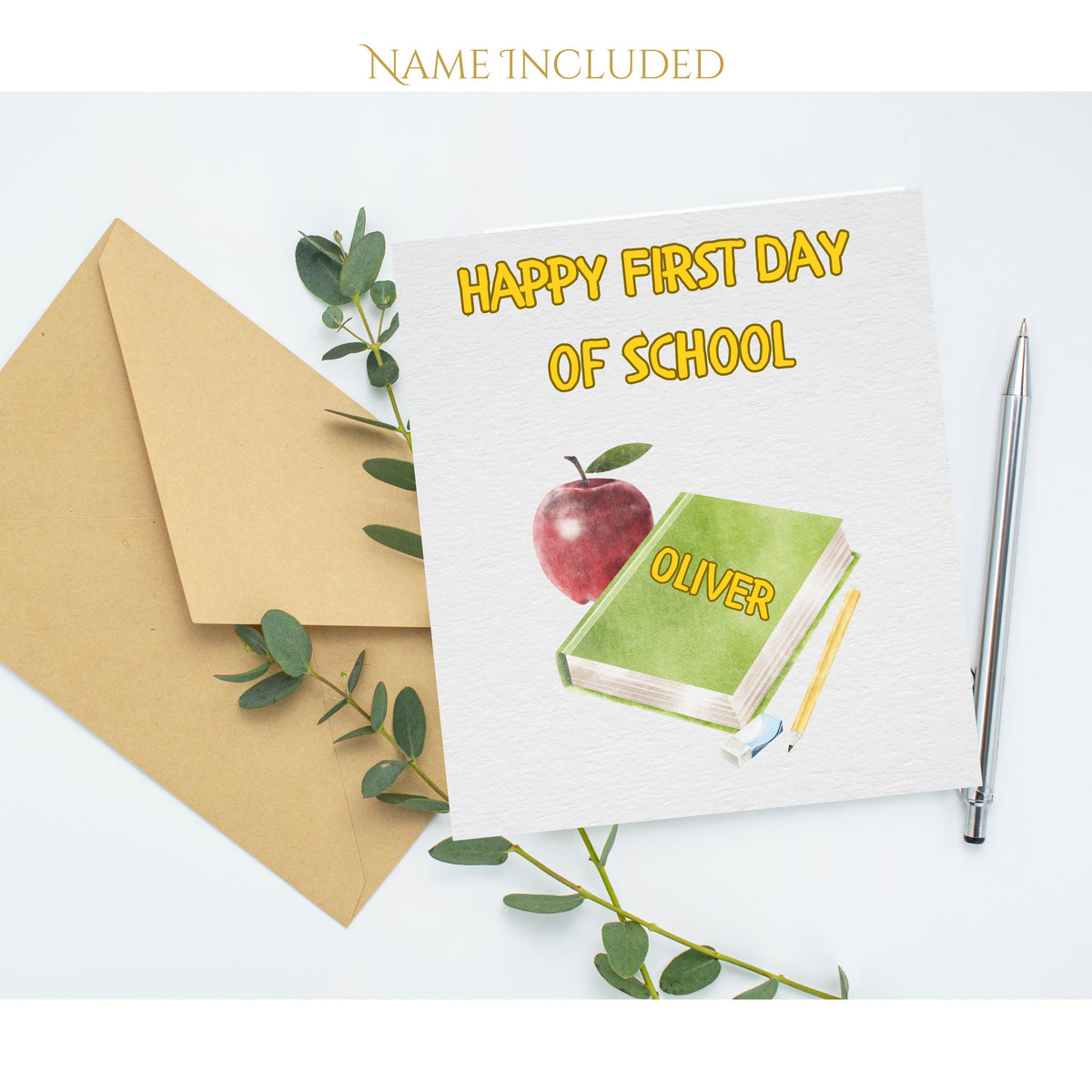 Personalized 1st Day at School Card with Custom Name and Cheerful Design