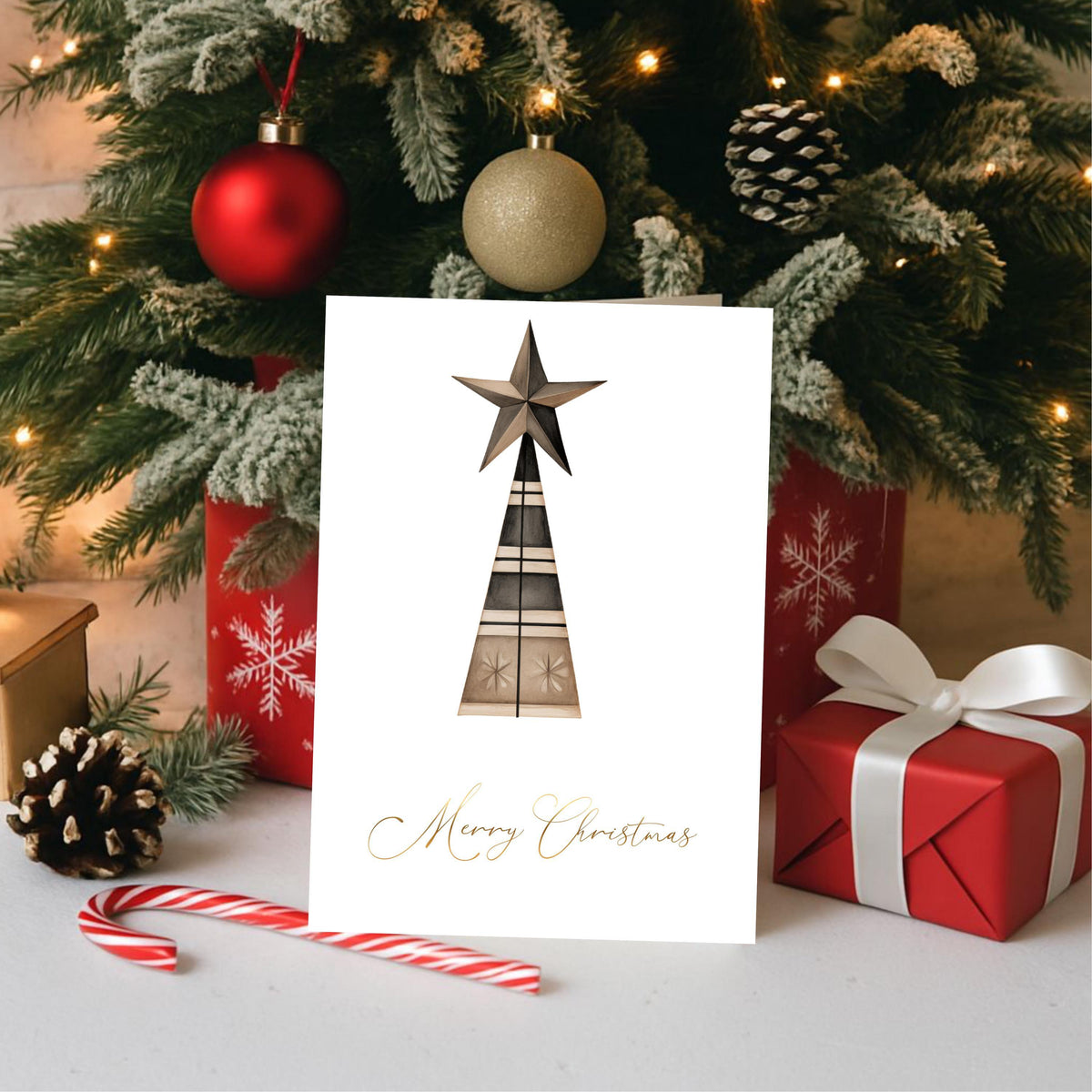 Foil Card Bundle, Scandinavian Merry Christmas Paper Set Of Six