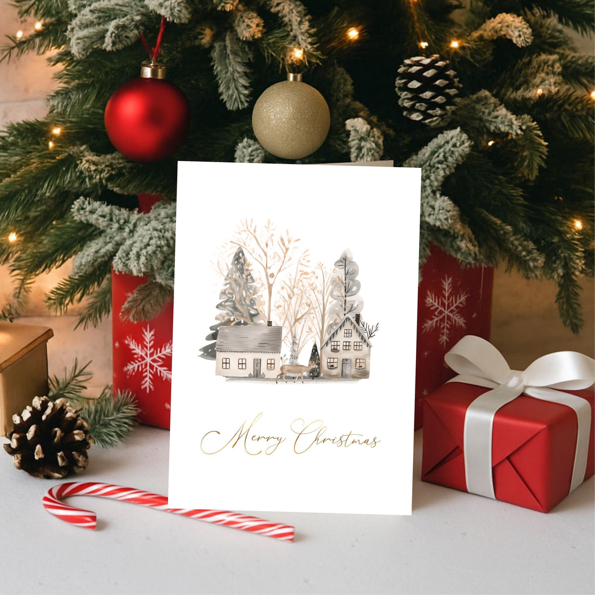 Foil Card Bundle, Scandinavian Merry Christmas Paper Set Of Six